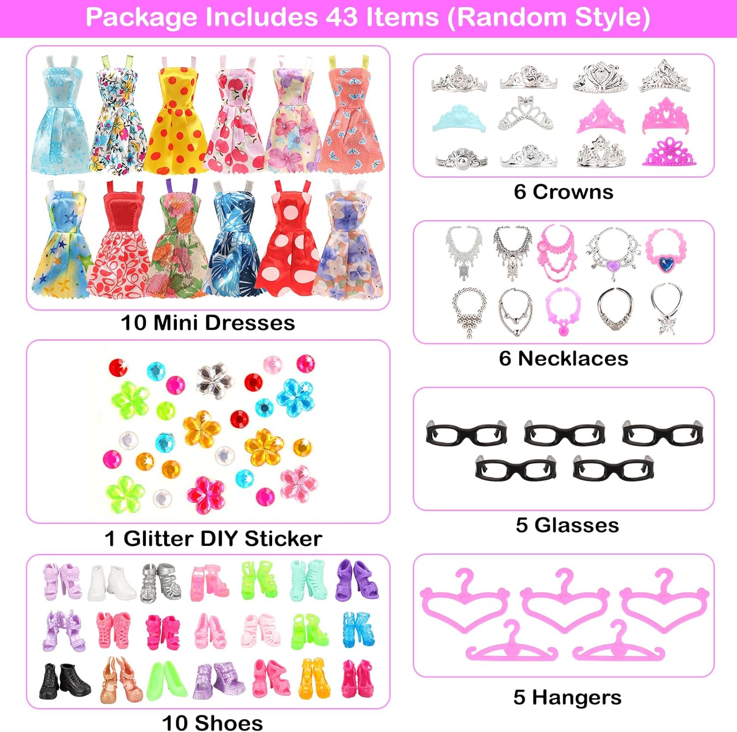 43PCS Doll Clothes and Accessories for 11.5 Inch Barbie Doll