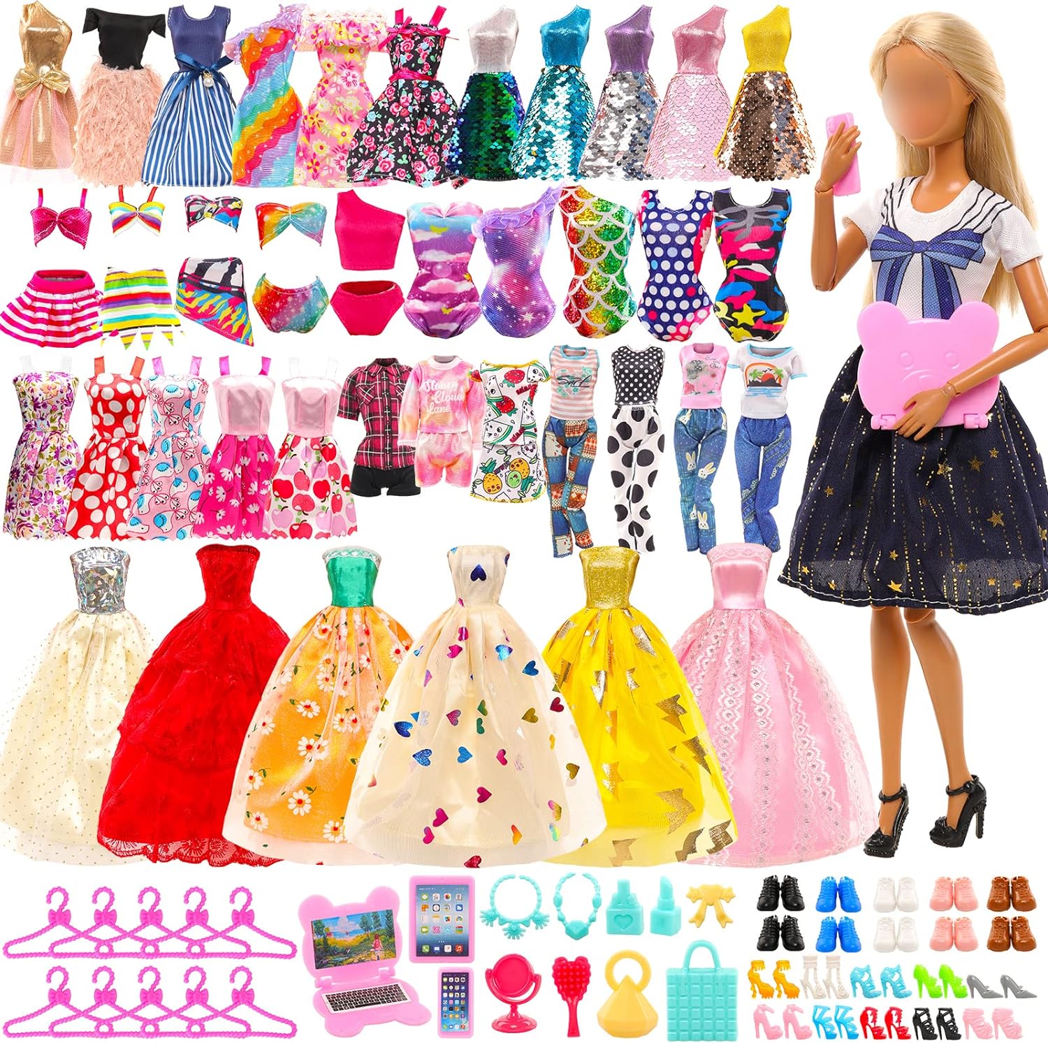 57PCS Doll Clothes and Accessories for 11.5 Inch Barbie Doll