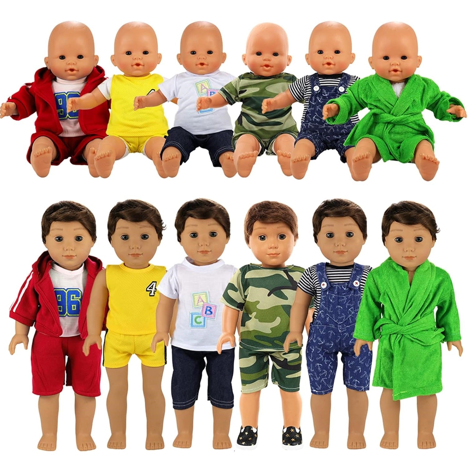 6 Sets of Casual Clothes for 14 to 18 Inch Baby Boy Doll